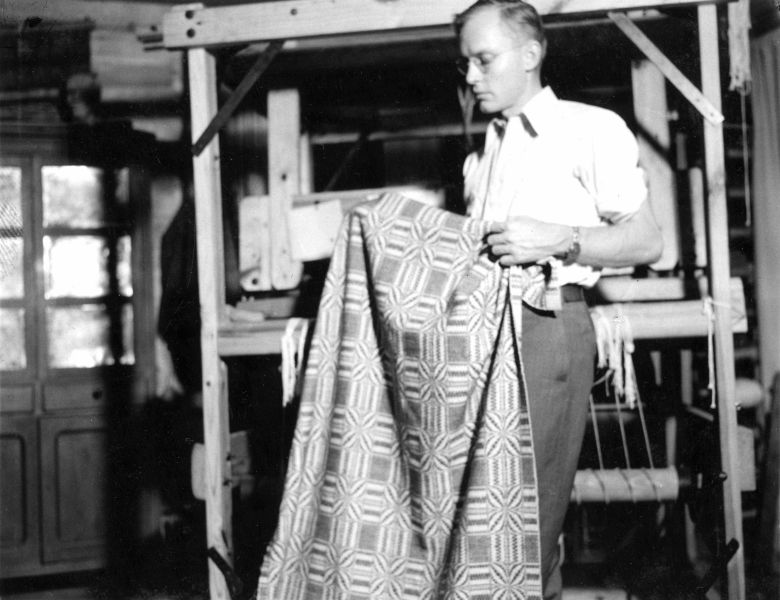 Rudi with one of his weavings, October 1937